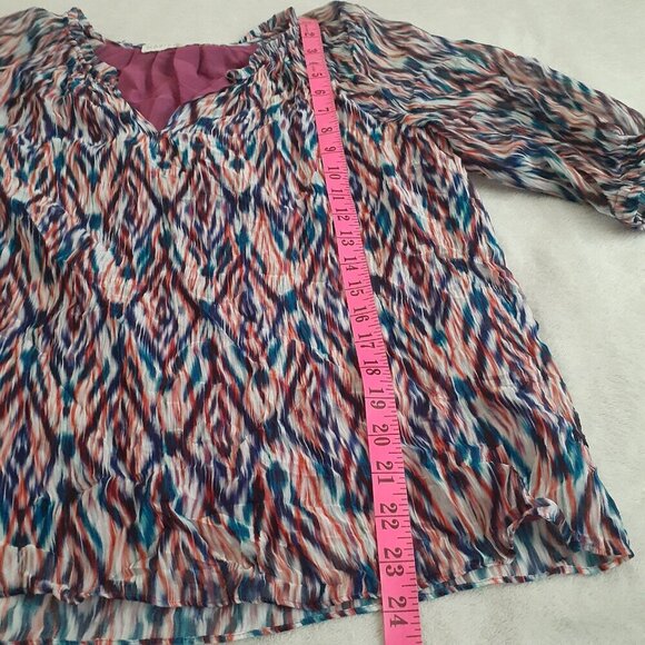 Marie Oliver Women's Size S Multicolor Southwest Print Silk Blend Crepe Blouse - Picture 12 of 12
